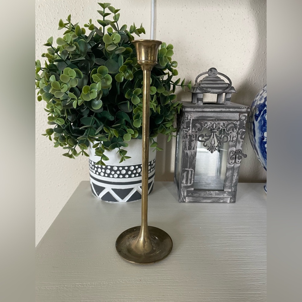 Vintage Tall Slim thin Brass Candlestick